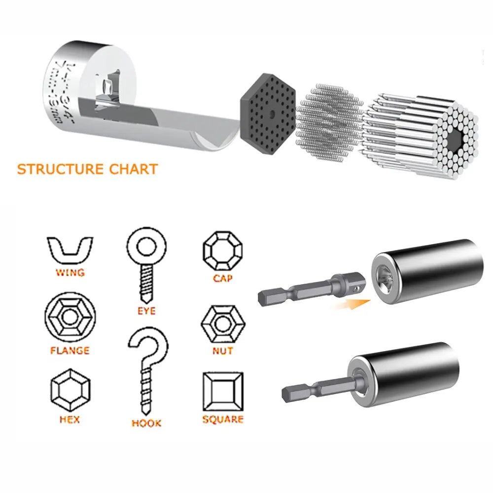 BrightStay Grip — Universal Socket with Drill Adapter (7–19 mm)