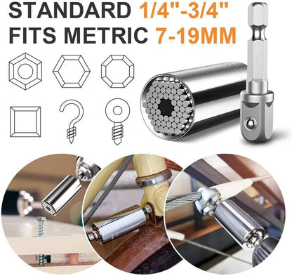 BrightStay Grip — Universal Socket with Drill Adapter (7–19 mm)