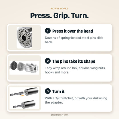 BrightStay Grip — Universal Socket with Drill Adapter (7–19 mm)