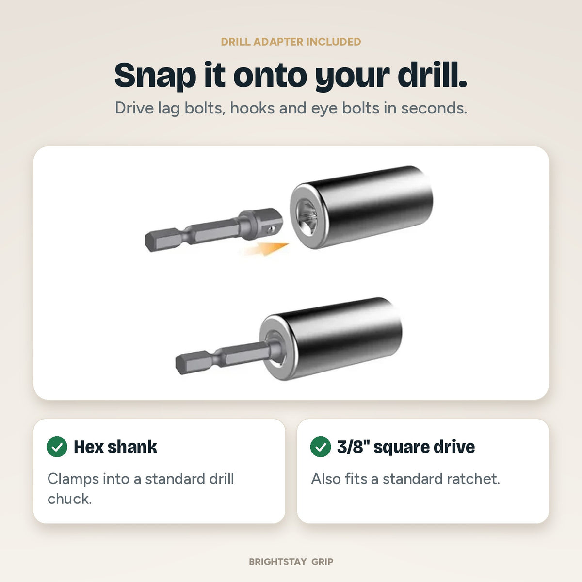 BrightStay Grip — Universal Socket with Drill Adapter (7–19 mm)