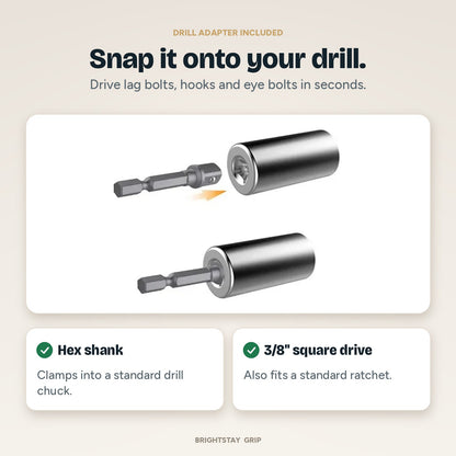 BrightStay Grip — Universal Socket with Drill Adapter (7–19 mm)